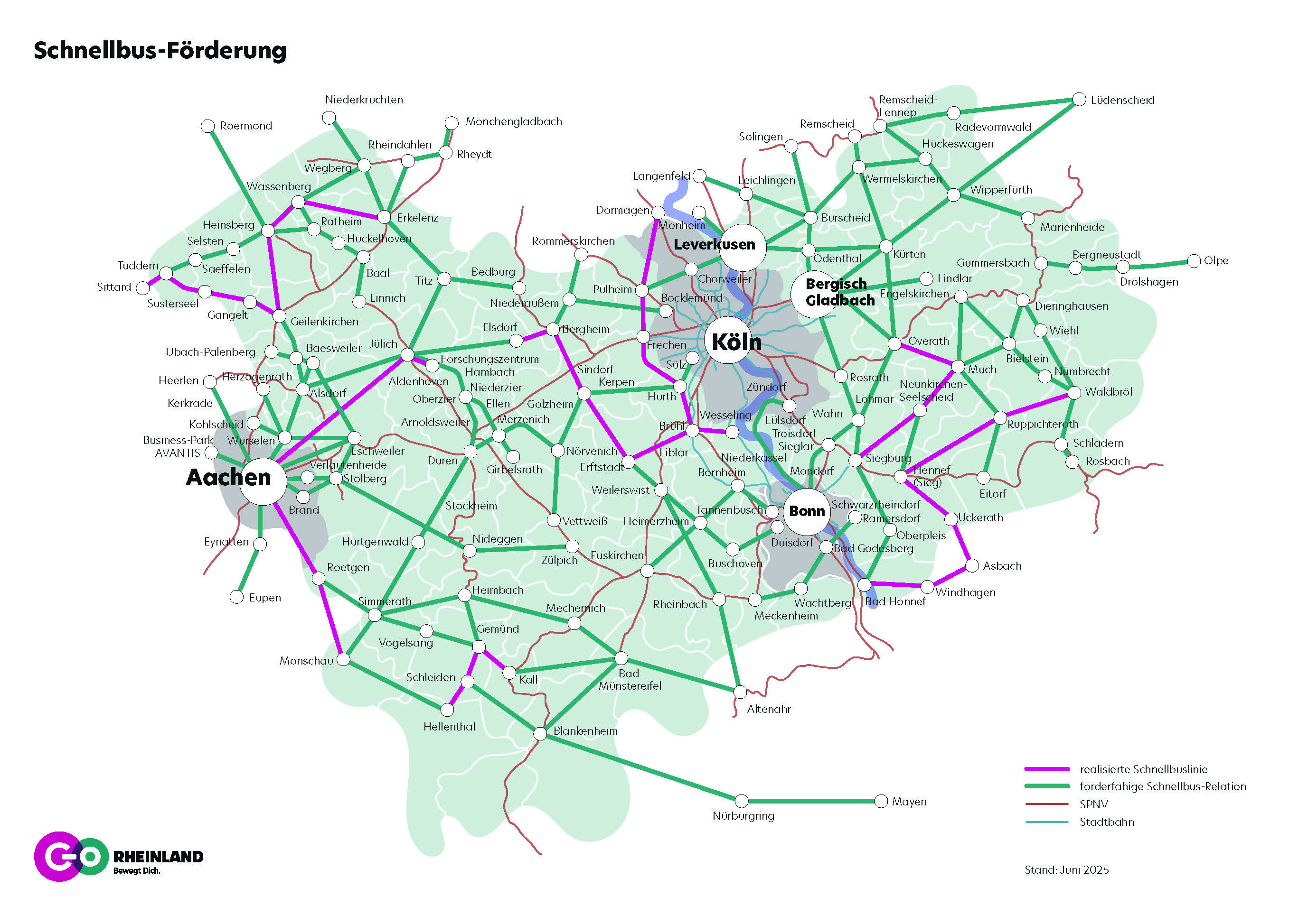 Schnellbuslinien im Gebiet von go.Rheinland
