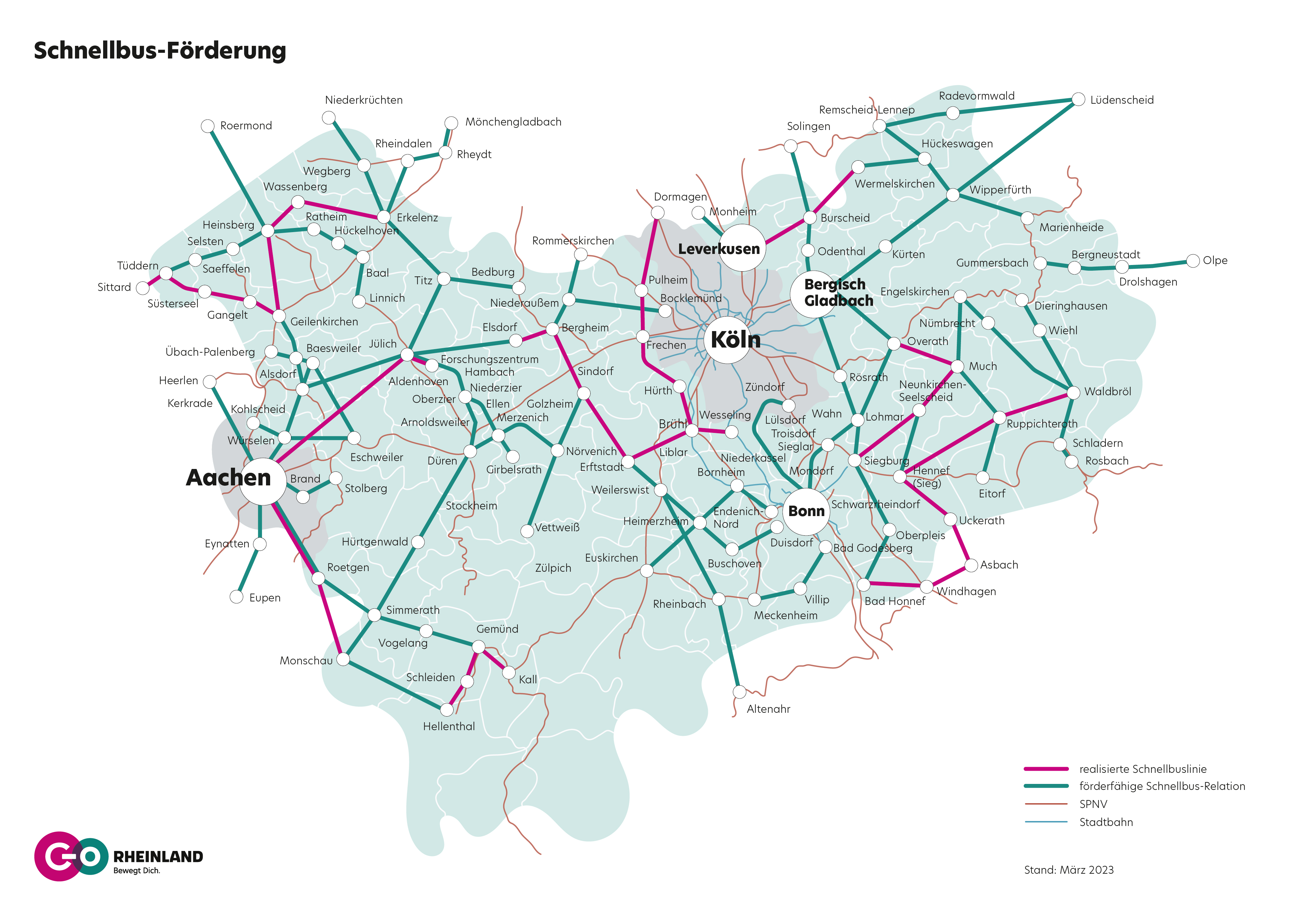 Schnellbuslinien im Gebiet von go.Rheinland