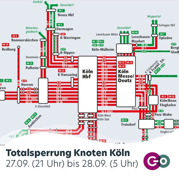 Nächtliche Sperrung rund um Köln Hbf