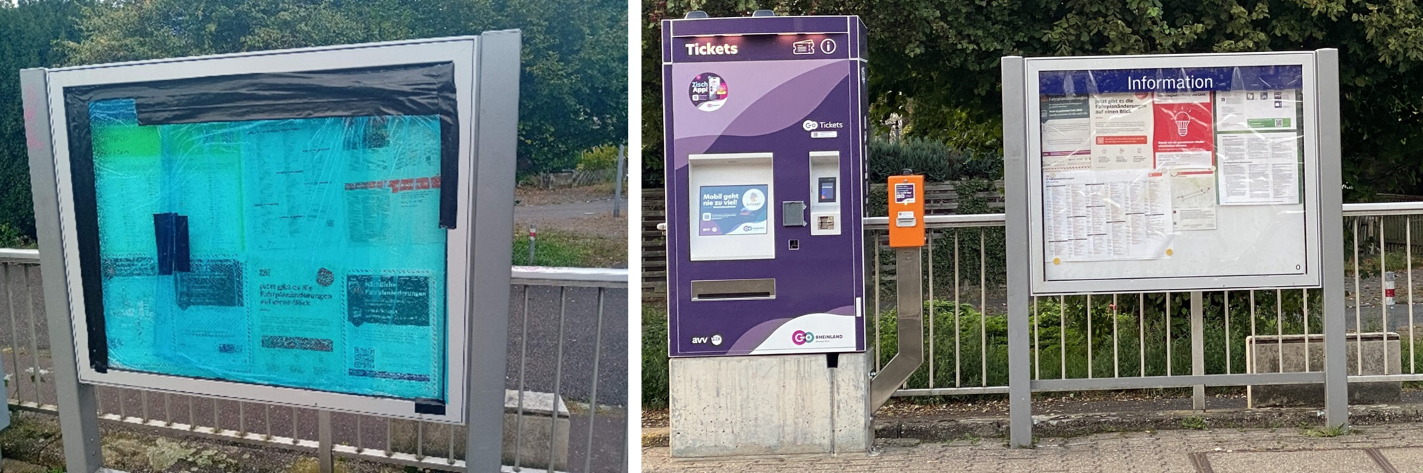 Köln-Holweide 2024 (links) und 2025 (rechts), Vitrine repariert