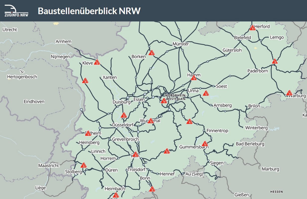 Baustellenüberblick NRW (screenshot), (© VRR / openstreetmap) Baustellenüberblick NRW (screenshot), (© VRR / openstreetmap)